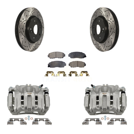 Front Brake Caliper Drill Slotted Rotors Ceramic Pad Kit For Honda CR-V Acura RDX Accord KCD-100171T