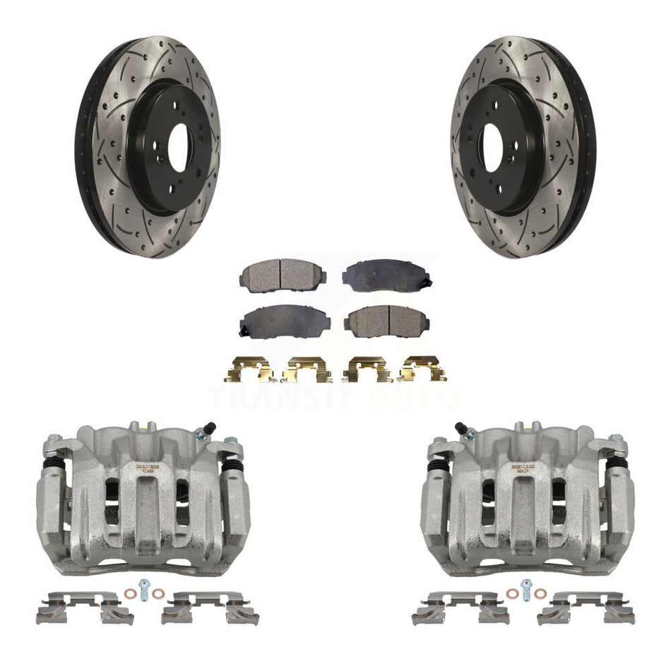 Front Brake Caliper Drill Slotted Rotors Ceramic Pad Kit For Honda CR-V Acura RDX Accord KCD-100171T