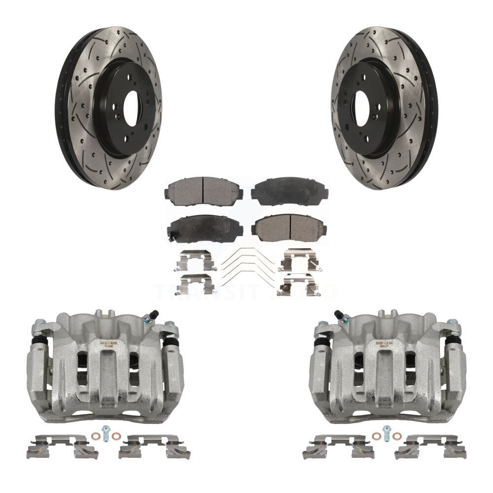 Front Brake Caliper Drill Slotted Rotors Ceramic Pad Kit For Honda CR-V Crosstour Accord KCD-100172T