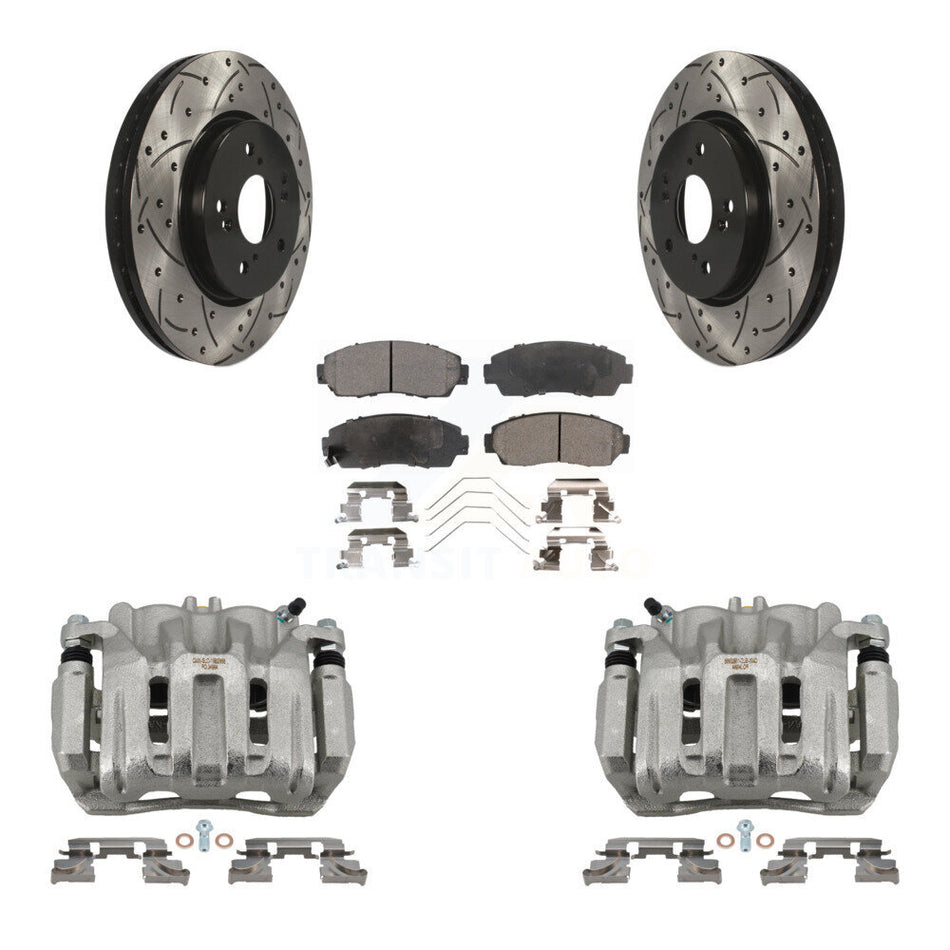 Front Brake Caliper Drill Slotted Rotors Ceramic Pad Kit For Honda CR-V Crosstour Accord KCD-100172T