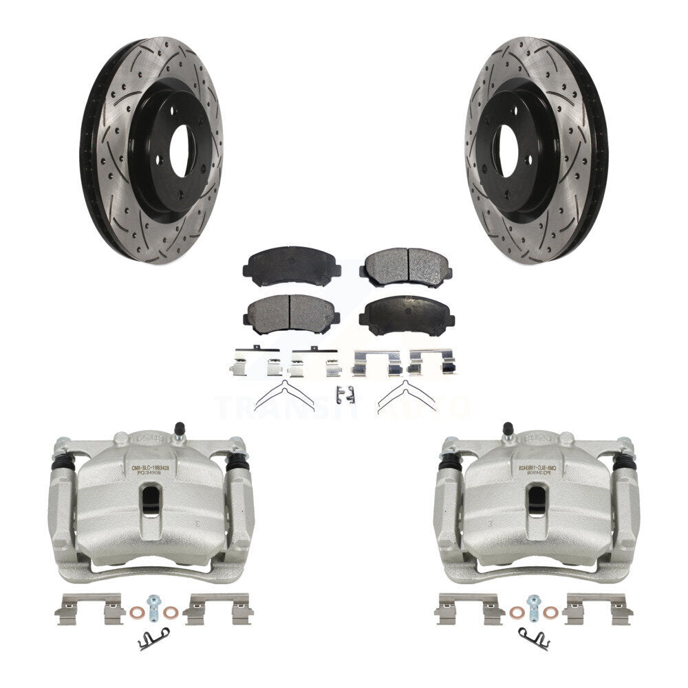 Front Disc Brake Coated Caliper Drill Slot Rotor Ceramic Pad Kit For Nissan Rogue Select KCD-100173T