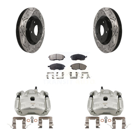 Front Brake Caliper Drill Slotted Rotor Ceramic Pad Kit For Nissan Sentra SE-R with 2.5L KCD-100174T