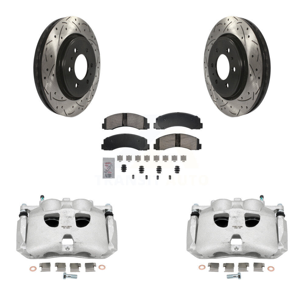 Front Brake Coated Caliper Drill Slot Rotors Ceramic Pad Kit For Ford Expedition Lincoln KCD-100175N