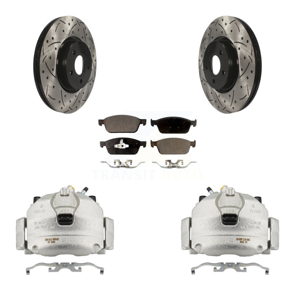 Front Brake Caliper Drilled Slot Rotor Semi-Metallic Pad Kit For 2013-2018 Ford Focus ST KCD-100175P