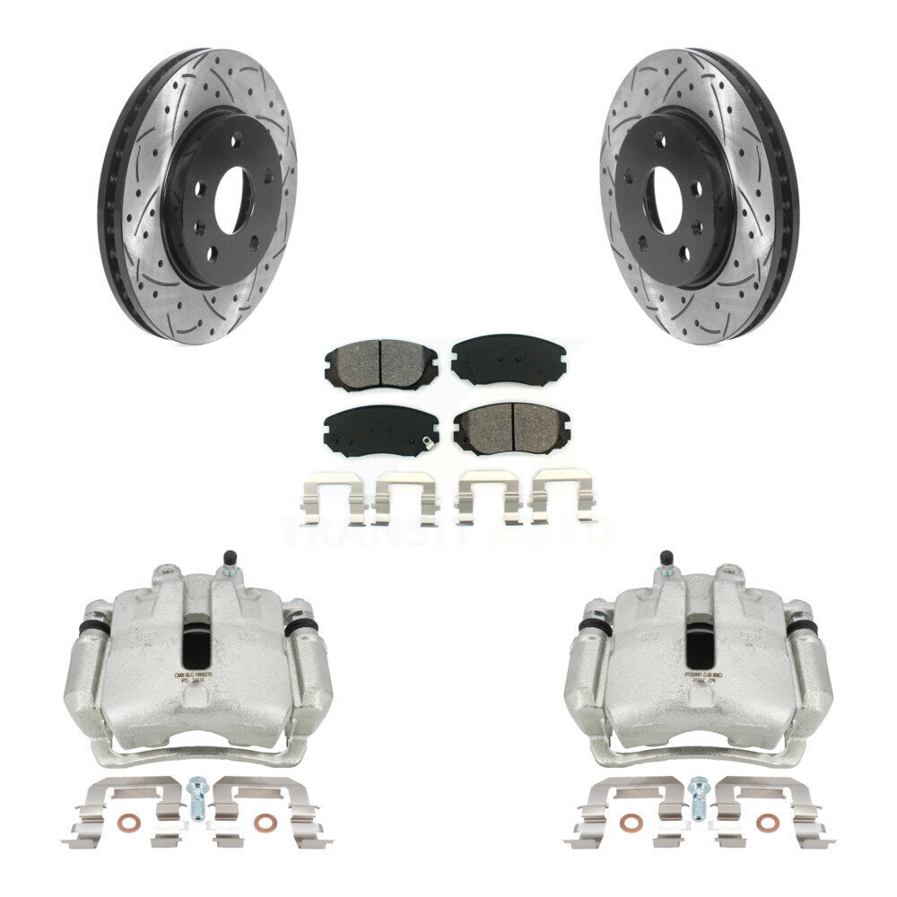 Front Disc Brake Coated Caliper Drilled Slotted Rotors And Semi-Metallic Pads Kit For 2011 Buick Regal 2.0L With Solid Rear KCD-100175S by Transit Auto