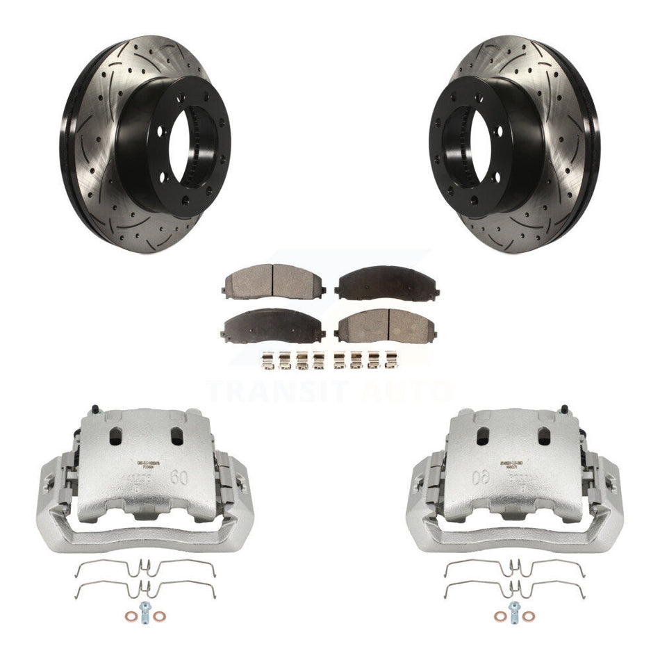 Front Brake Coated Caliper Drill Slotted Rotor Ceramic Pad Kit For Ford F-450 Super Duty KCD-100175T