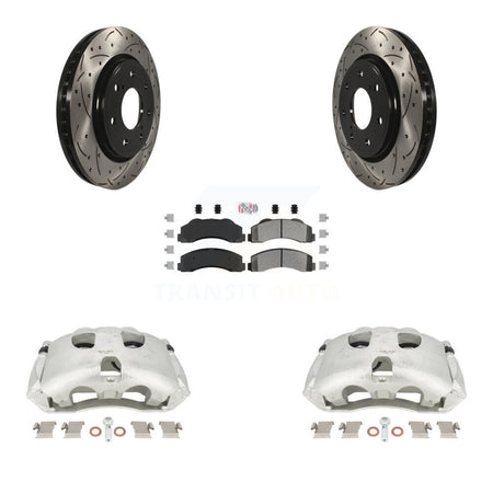 Front Disc Brake Coated Caliper Drilled Slotted Rotors And Semi-Metallic Pads Kit For 2010-2011 Ford F-150 With 7 Lug Wheels KCD-100176N by Transit Auto