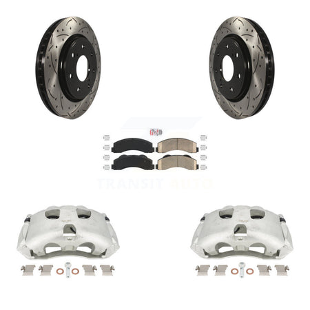 Front Disc Brake Coated Caliper Drilled Slotted Rotors And Ceramic Pads Kit For 2010-2011 Ford F-150 With 7 Lug Wheels KCD-100177N by Transit Auto