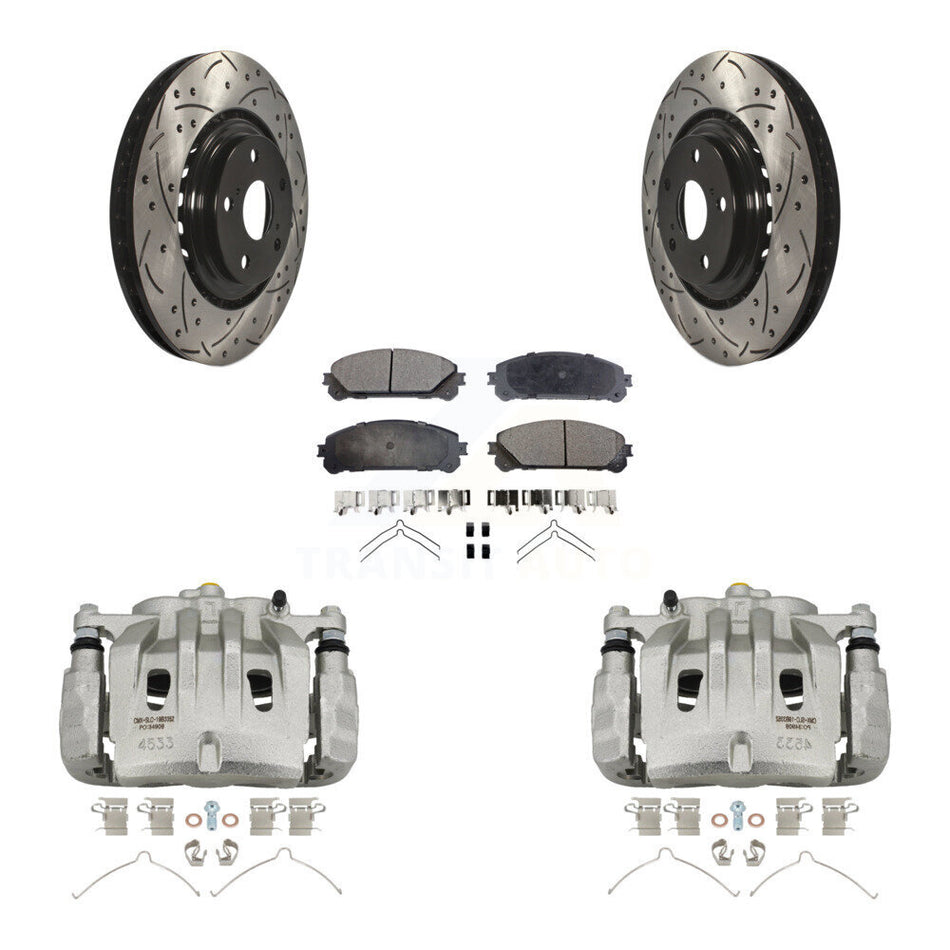 Front Brake Caliper Drilled Slot Rotor Ceramic Pad Kit For Lexus RX350 Toyota Highlander KCD-100177T