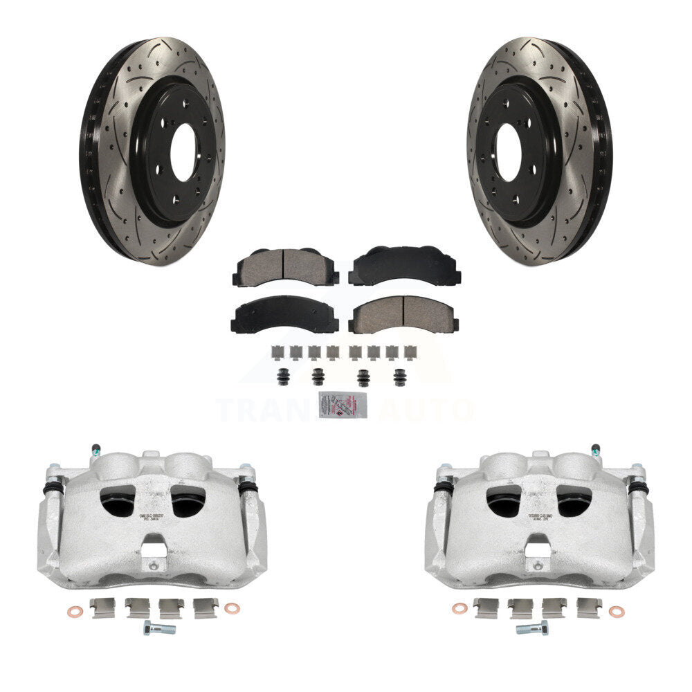 Front Brake Caliper Drill Slotted Rotor Ceramic Pad Kit For Ford F-150 With 7 Lug Wheels KCD-100178N