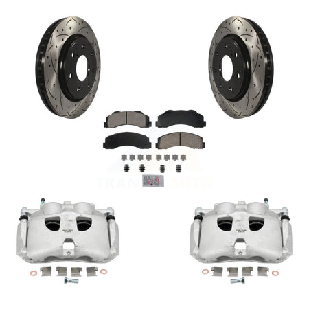Front Brake Caliper Drill Slotted Rotor Ceramic Pad Kit For Ford F-150 With 7 Lug Wheels KCD-100178N