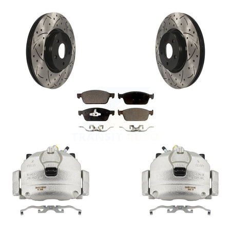 Front Brake Coated Caliper Drill Slot Rotors Ceramic Pad Kit For 2013-2018 Ford Focus ST KCD-100178T