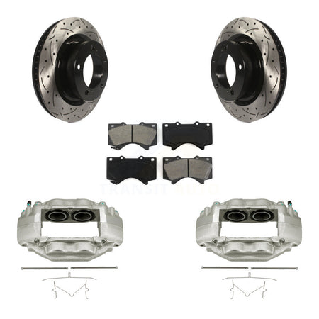 Front Brake Caliper Drill Slotted Rotors Semi-Metallic Pad Kit For Toyota Tundra Sequoia KCD-100180S