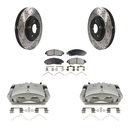 Front Brake Coated Caliper Drill Slotted Rotor Ceramic Pad Kit For 2009-2015 Honda Pilot KCD-100180T
