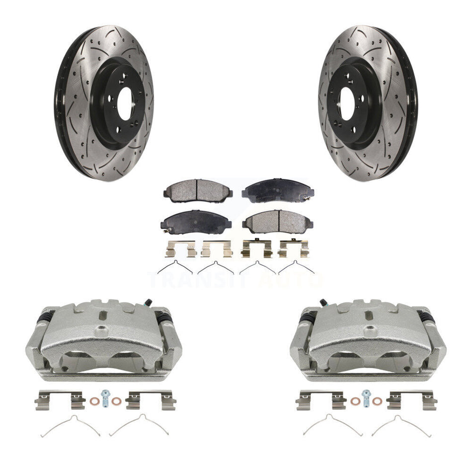 Front Brake Coated Caliper Drill Slotted Rotor Ceramic Pad Kit For 2009-2015 Honda Pilot KCD-100180T