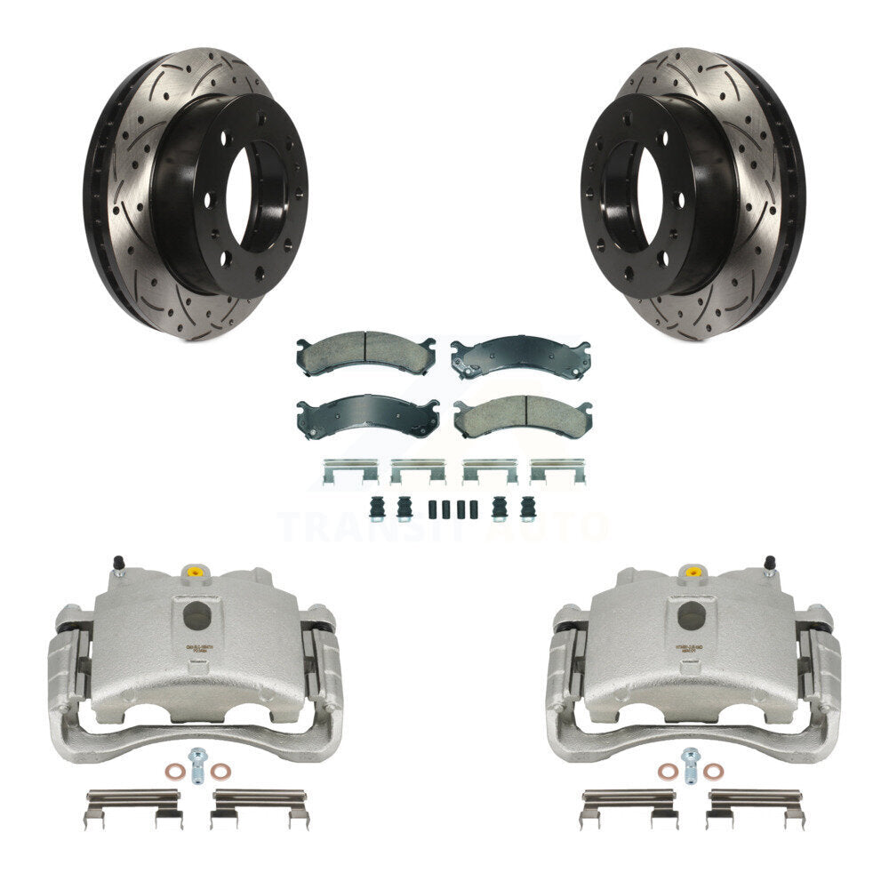 Front Brake Caliper Drill Slot Rotor Ceramic Pad Kit For GMC Chevrolet Sierra 2500 HD H2 KCD-100181N