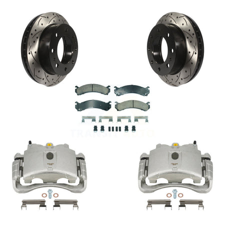Front Brake Caliper Drill Slot Rotor Ceramic Pad Kit For GMC Chevrolet Sierra 2500 HD H2 KCD-100181N