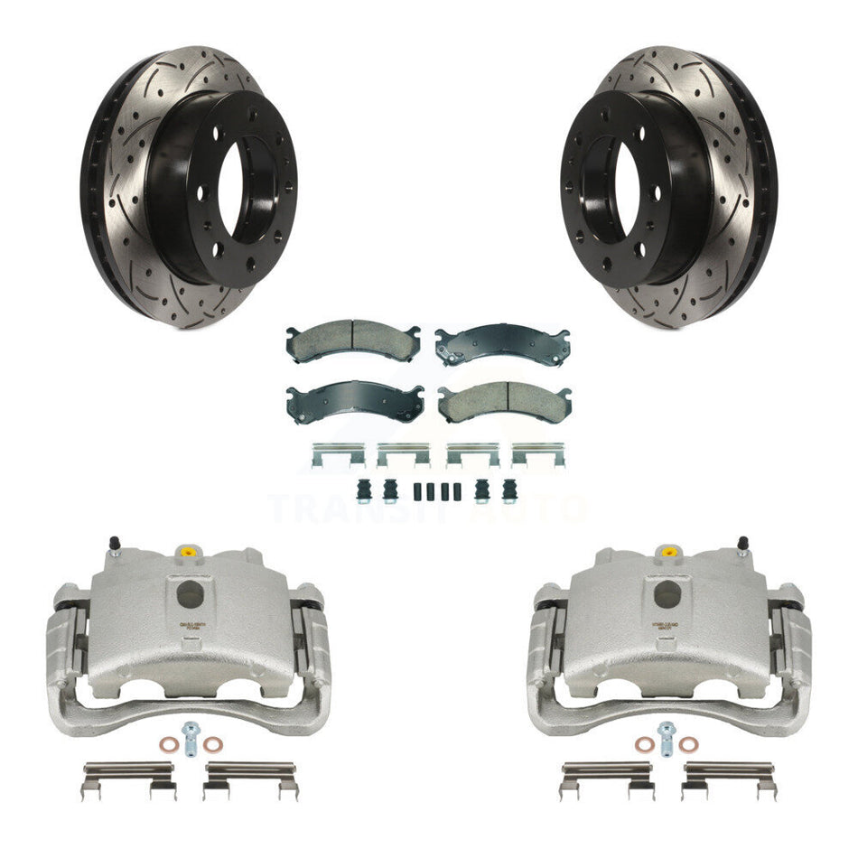 Front Brake Caliper Drill Slot Rotor Ceramic Pad Kit For GMC Chevrolet Sierra 2500 HD H2 KCD-100181N