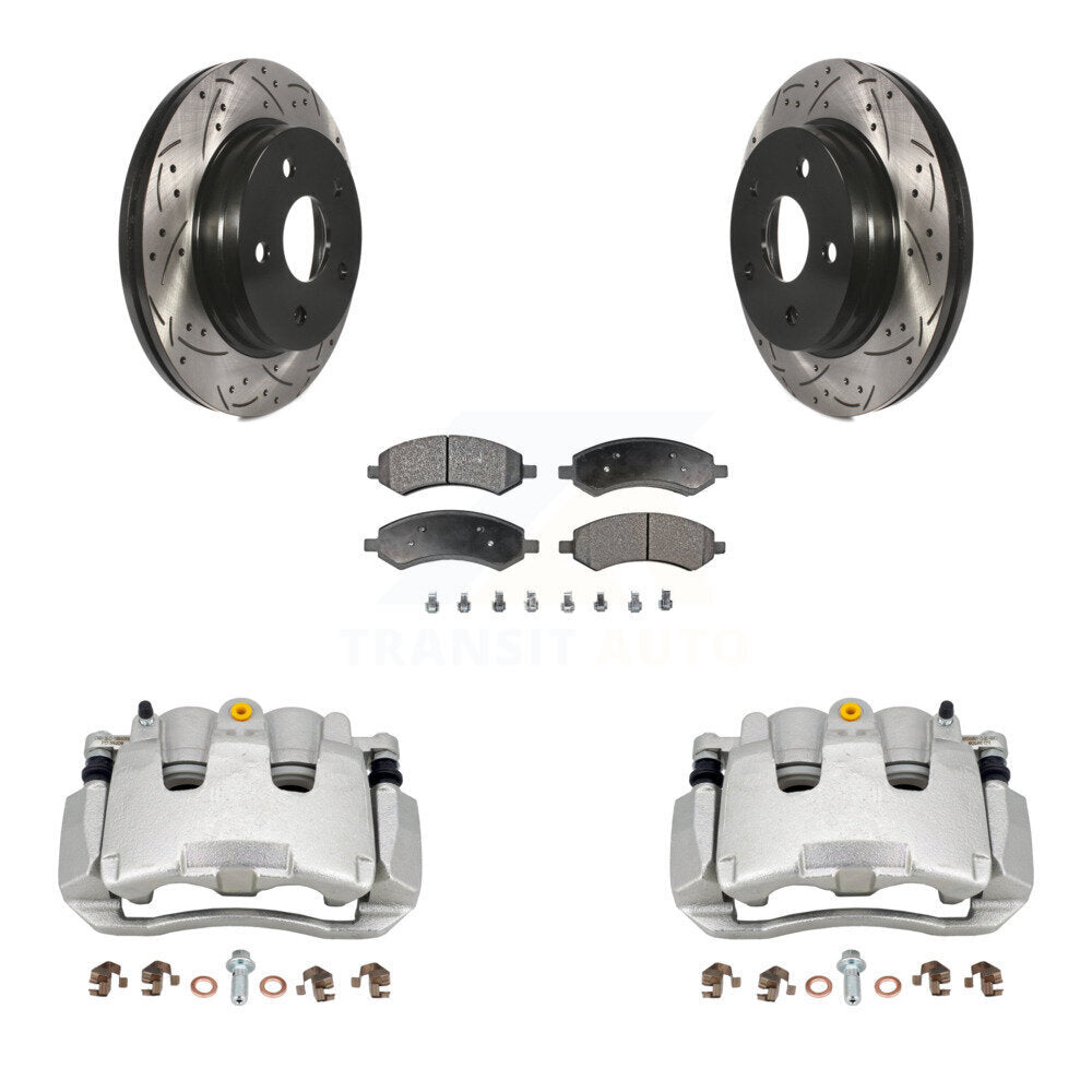Front Brake Coated Caliper Drilled Slot Rotor Ceramic Pad Kit For Ram 1500 Classic Dodge KCD-100181T