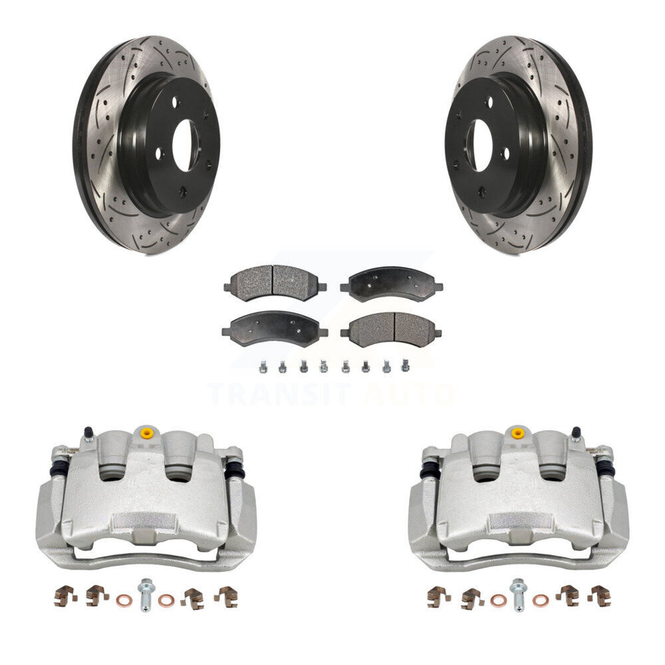 Front Brake Coated Caliper Drilled Slot Rotor Ceramic Pad Kit For Ram 1500 Classic Dodge KCD-100181T
