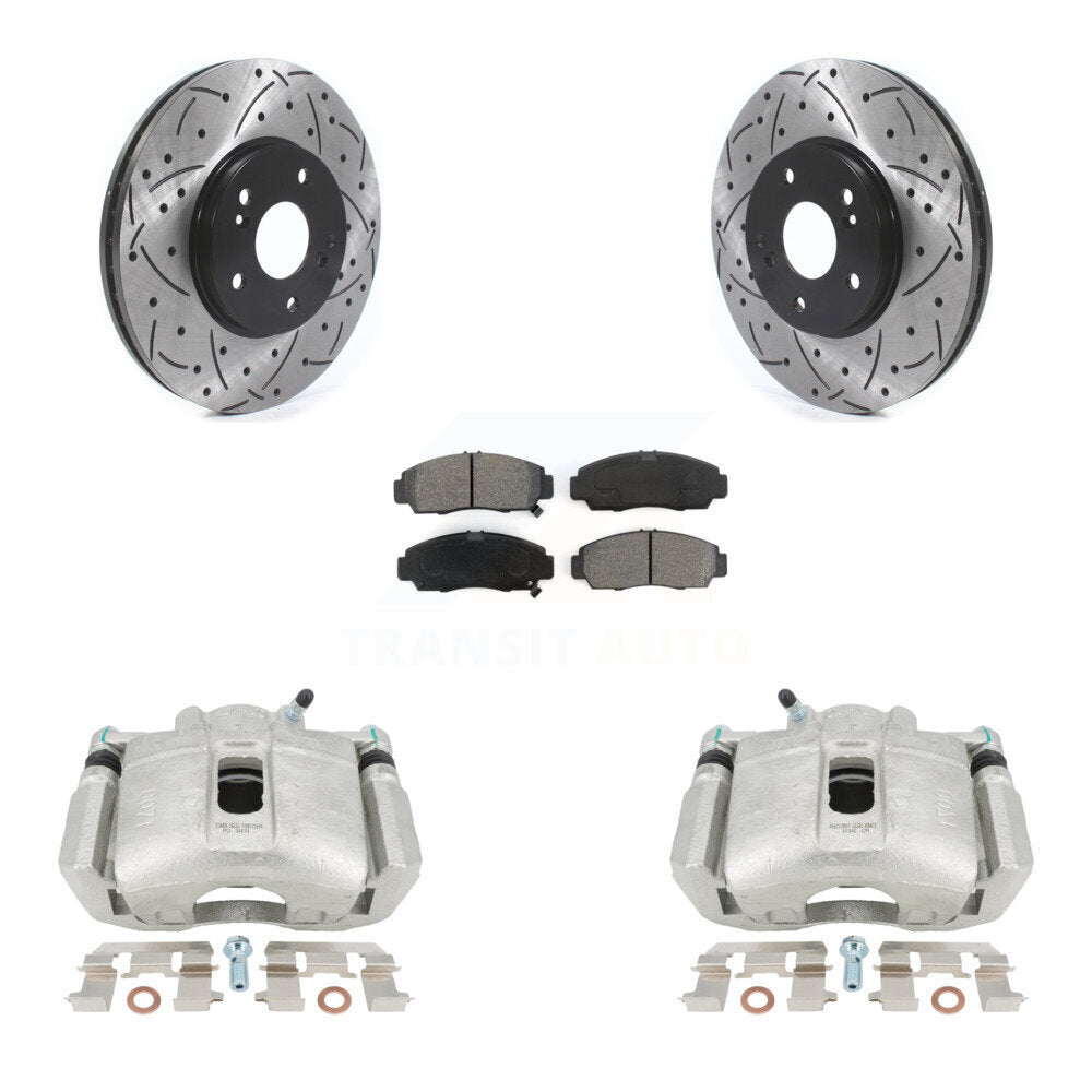 Front Disc Brake Coated Caliper Drilled Slotted Rotors And Semi-Metallic Pads Kit For Honda Accord Acura TL TSX CL KCD-100182S by Transit Auto