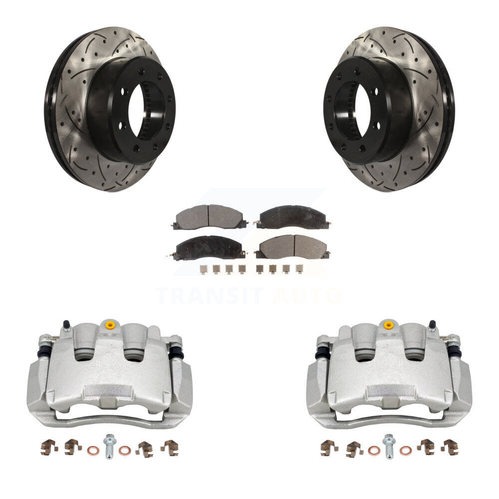 Front Brake Caliper Drill Slot Rotor Ceramic Pad Kit For 2012 Ram 1500 With 8 Lug Wheels KCD-100182T