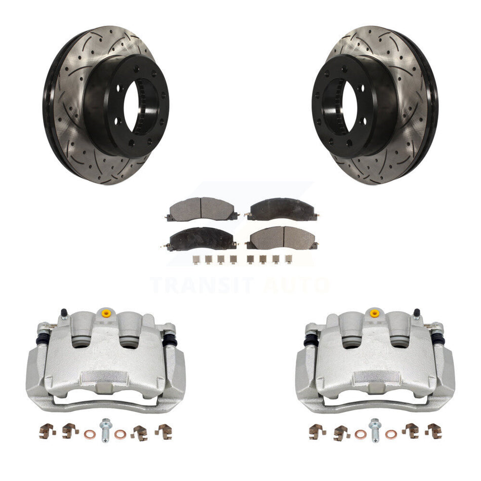 Front Brake Caliper Drill Slot Rotor Ceramic Pad Kit For 2012 Ram 1500 With 8 Lug Wheels KCD-100182T