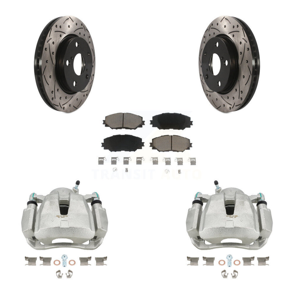 Front Disc Brake Coated Caliper Drilled Slotted Rotors And Ceramic Pads Kit For Toyota RAV4 LE KCD-100183C by Transit Auto