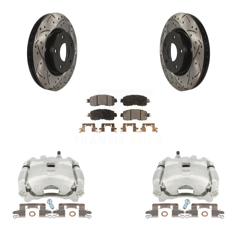 Front Disc Brake Coated Caliper Drilled Slotted Rotors And Semi-Metallic Pads Kit For Nissan Altima KCD-100183P by Transit Auto