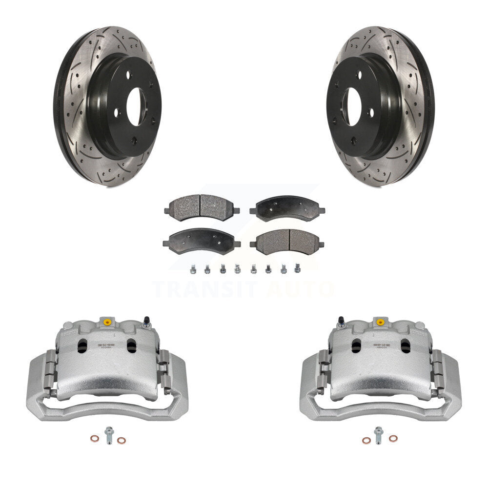 Front Disc Brake Coated Caliper Drilled Slotted Rotor Ceramic Pad Kit For Dodge Ram 1500 KCD-100183T