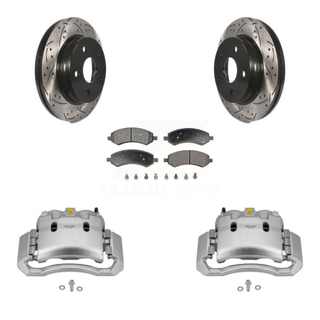 Front Disc Brake Coated Caliper Drilled Slotted Rotor Ceramic Pad Kit For Dodge Ram 1500 KCD-100183T