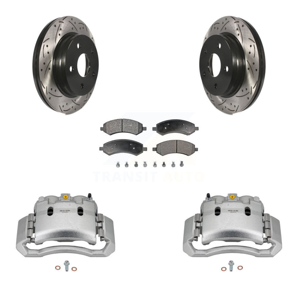 Front Disc Brake Coated Caliper Drilled Slotted Rotor Ceramic Pad Kit For Dodge Ram 1500 KCD-100183T