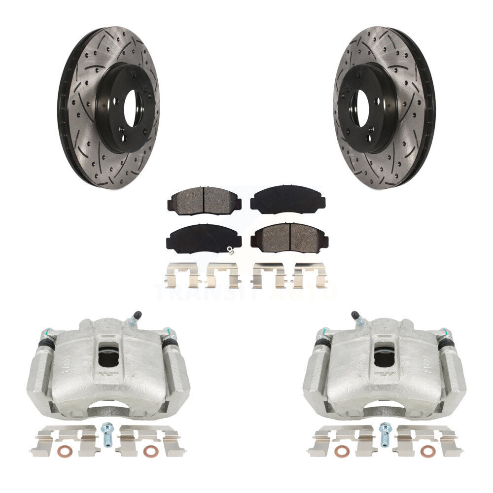 Front Disc Brake Coated Caliper Drilled Slotted Rotors And Semi-Metallic Pads Kit For 2003-2004 Honda Accord Sedan with 3.0L Manual transmission KCD-100184S by Transit Auto