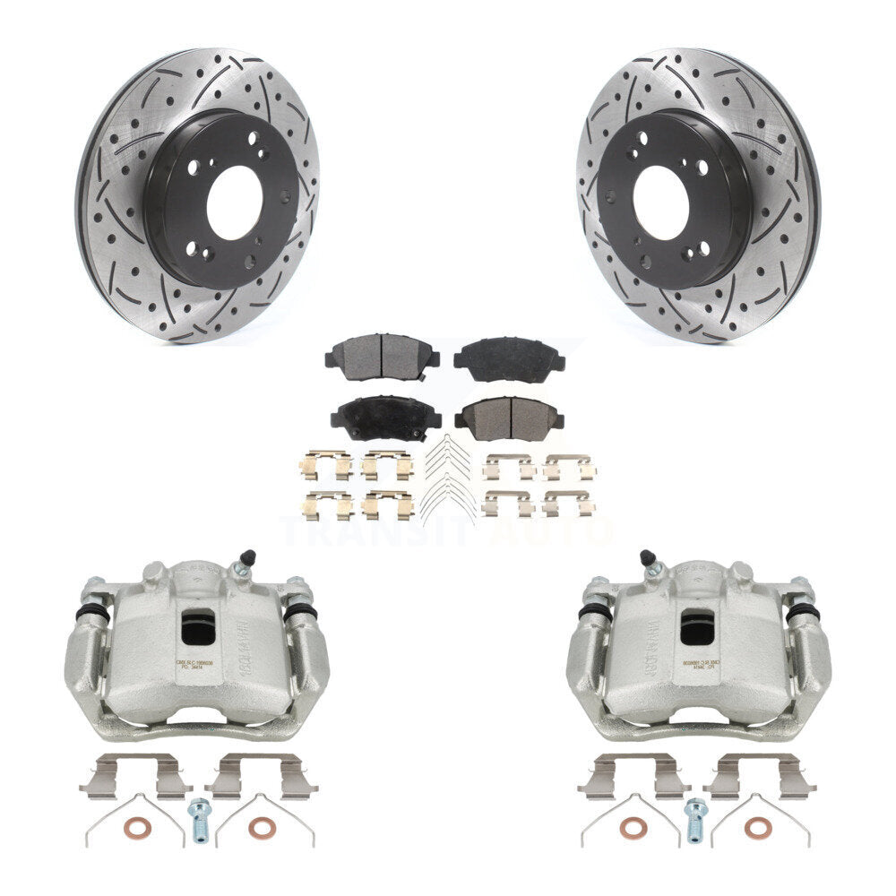 Front Disc Brake Coated Caliper Drilled Slotted Rotors And Semi-Metallic Pads Kit For 2011-2015 Honda CR-Z KCD-100185P by Transit Auto