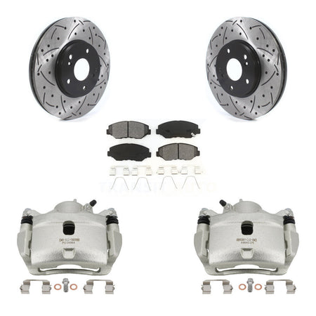 Front Disc Brake Coated Caliper Drill Slot Rotors Semi-Metallic Pad Kit For Honda Accord KCD-100185S