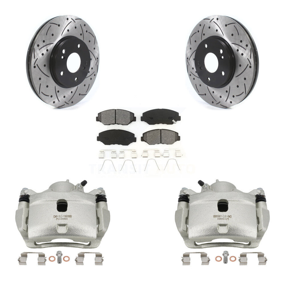Front Disc Brake Coated Caliper Drill Slot Rotors Semi-Metallic Pad Kit For Honda Accord KCD-100185S