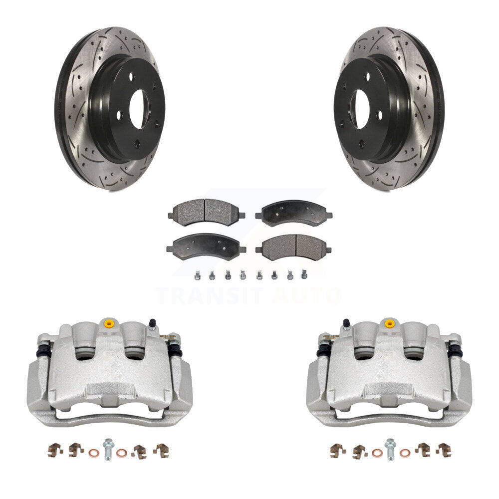 Front Brake Caliper Drill Slotted Rotor Ceramic Pad Kit For Chrysler Aspen Dodge Durango KCD-100185T