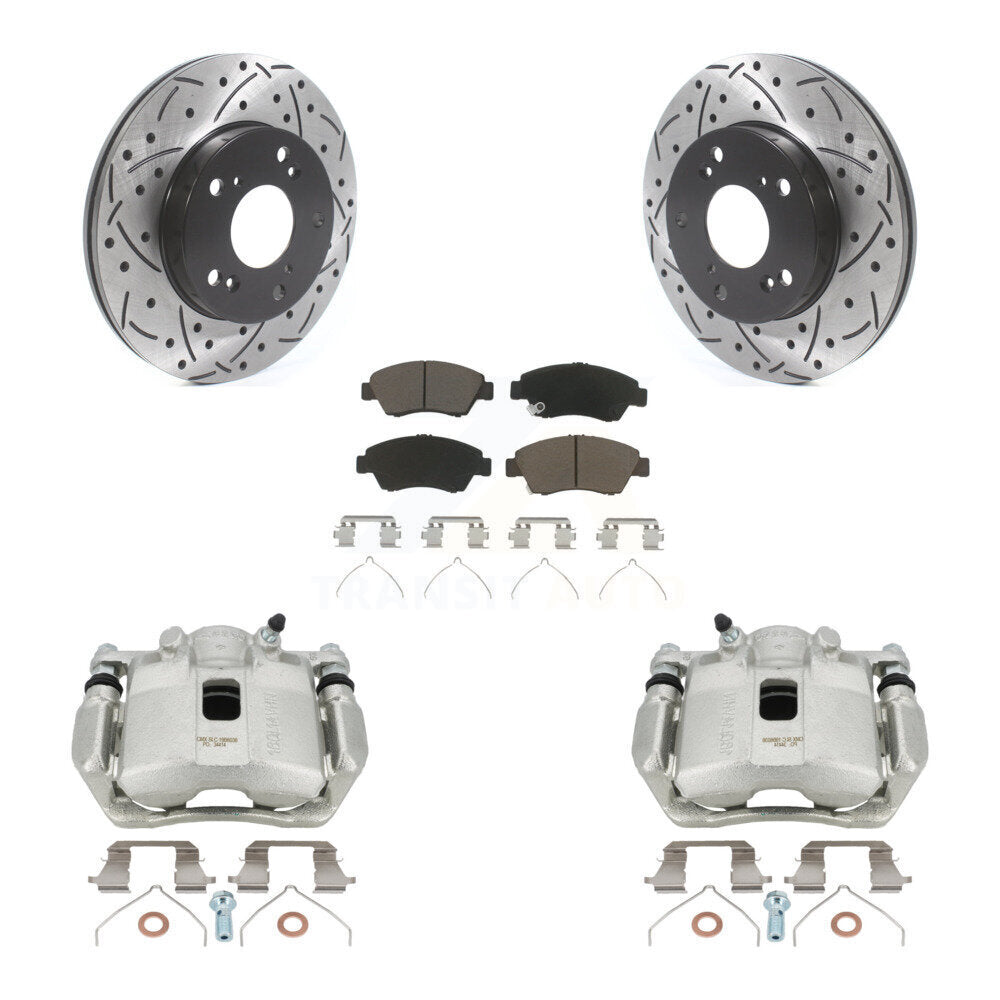 Front Disc Brake Coated Caliper Drilled Slotted Rotors And Ceramic Pads Kit For 2011-2015 Honda CR-Z KCD-100187C by Transit Auto