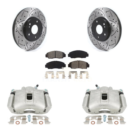 Front Disc Brake Coated Caliper Drilled Slotted Rotors And Semi-Metallic Pads Kit For 2005-2007 Honda Accord Sedan with 3.0L GAS engine Manual transmission KCD-100187S by Transit Auto