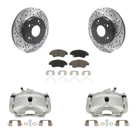 Front Disc Brake Coated Caliper Drilled Slotted Rotors And Ceramic Pads Kit For 2004-2005 Honda Civic Si with 1.7L With 5 Lug Wheels KCD-100188C by Transit Auto