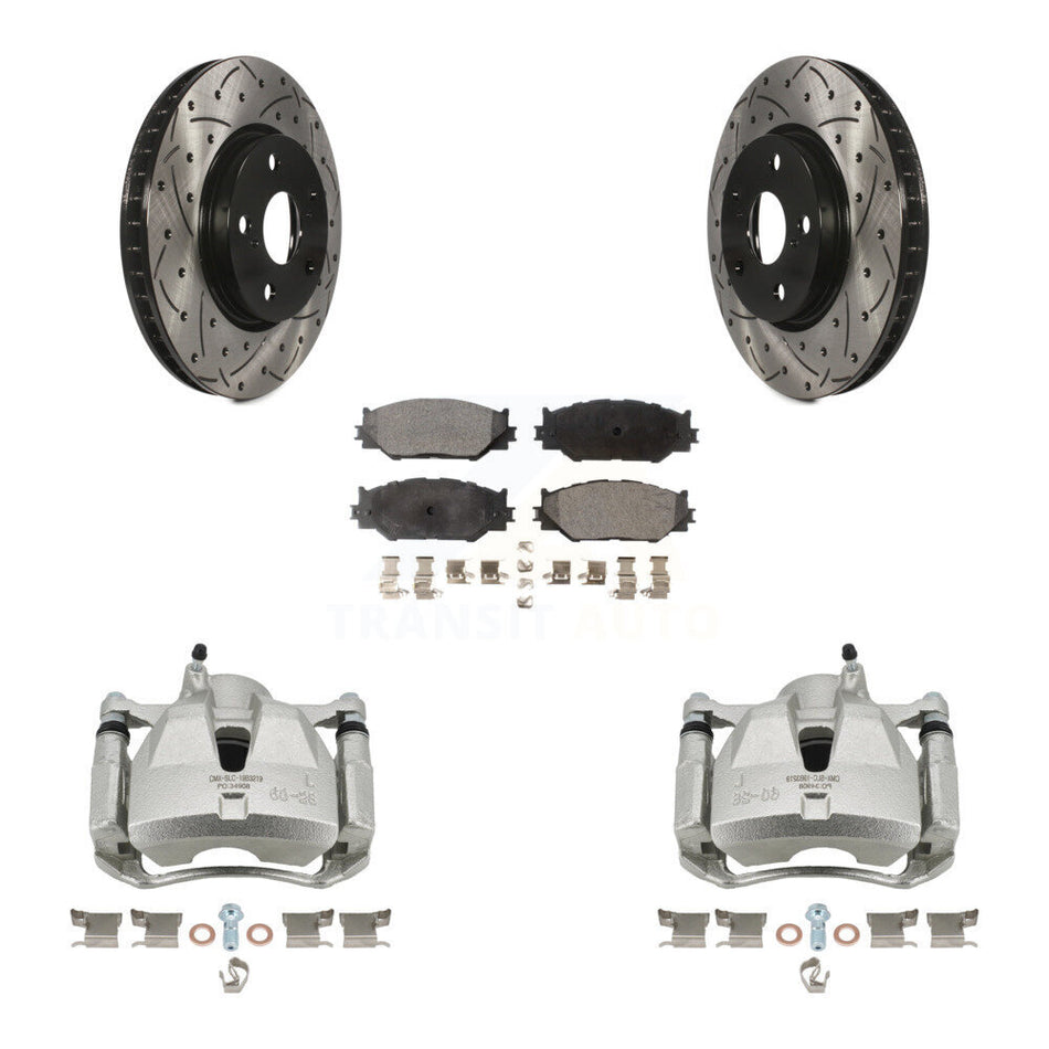 Front Disc Brake Coated Caliper Drilled Slot Rotor Semi-Metallic Pad Kit For Lexus IS250 KCD-100188P