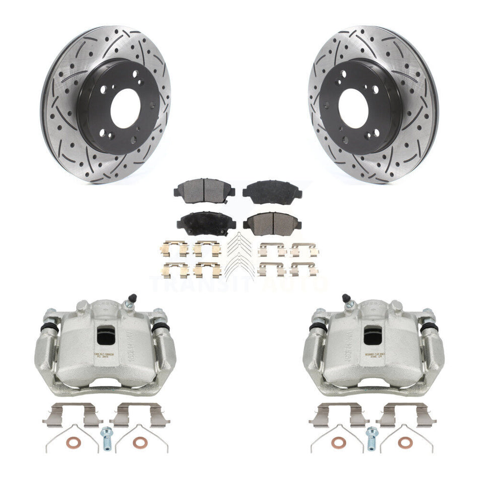 Front Disc Brake Coated Caliper Drilled Slotted Rotors And Ceramic Pads Kit For 2011-2015 Honda CR-Z KCD-100188T by Transit Auto