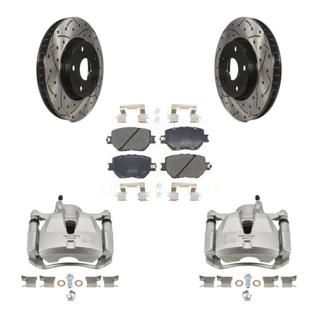 Front Disc Brake Coated Caliper Drilled Slot Rotor Semi-Metallic Pad Kit For Lexus IS250 KCD-100189P