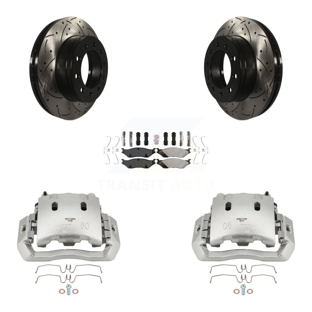 Front Brake Caliper Drill Slotted Rotors Semi-Metallic Pad Kit For Ford F-450 Super Duty KCD-100190N
