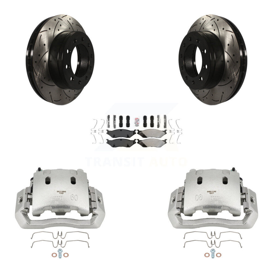 Front Brake Caliper Drill Slotted Rotors Semi-Metallic Pad Kit For Ford F-450 Super Duty KCD-100190N