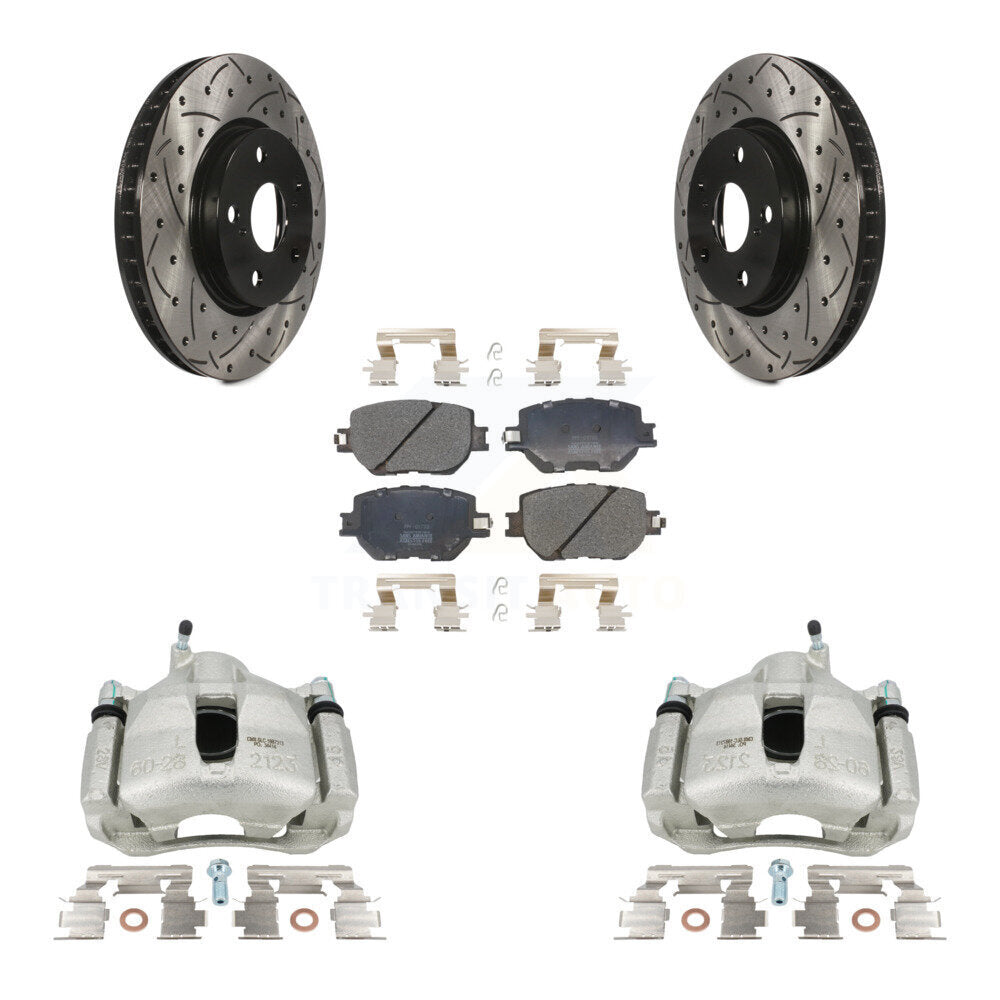 Front Disc Brake Coated Caliper Drilled Slot Rotor Semi-Metallic Pad Kit For Lexus IS250 KCD-100190P