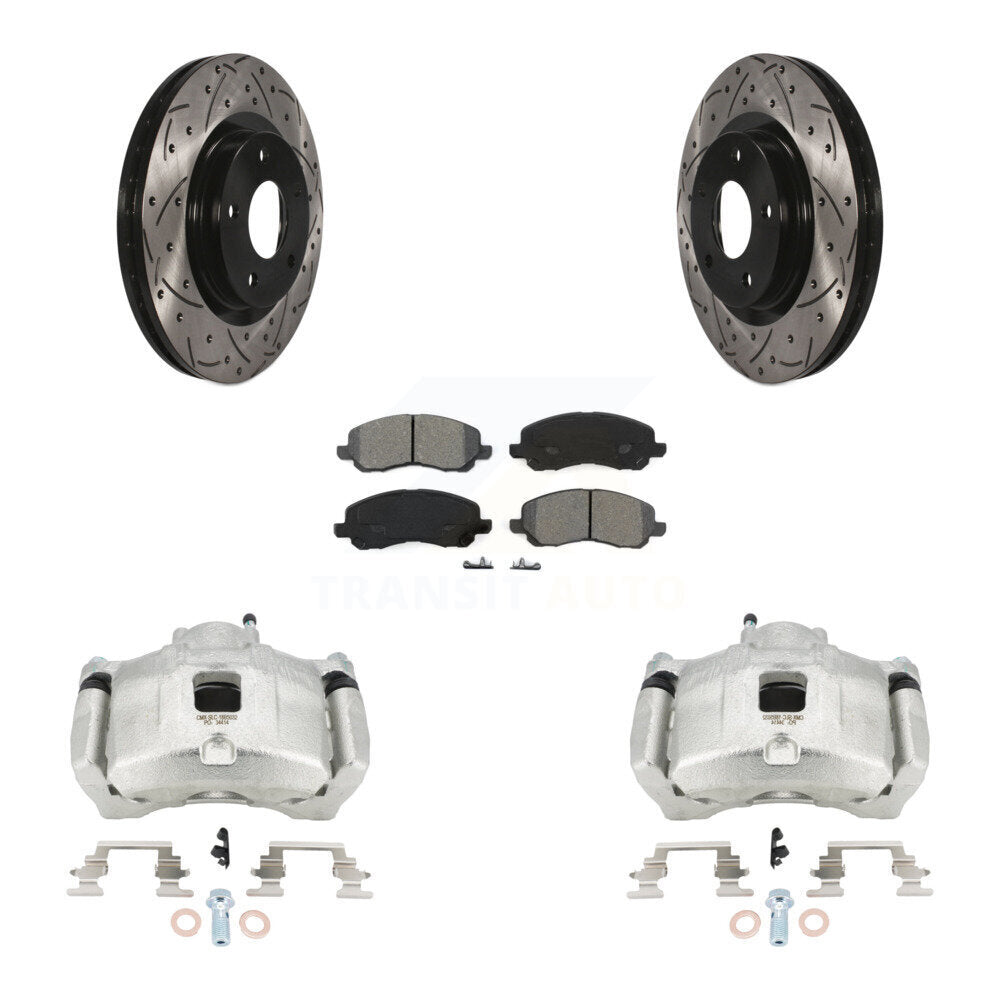 Front Brake Caliper Drill Slotted Rotor Semi-Metallic Pad Kit For Jeep Patriot Dodge 200 KCD-100190S