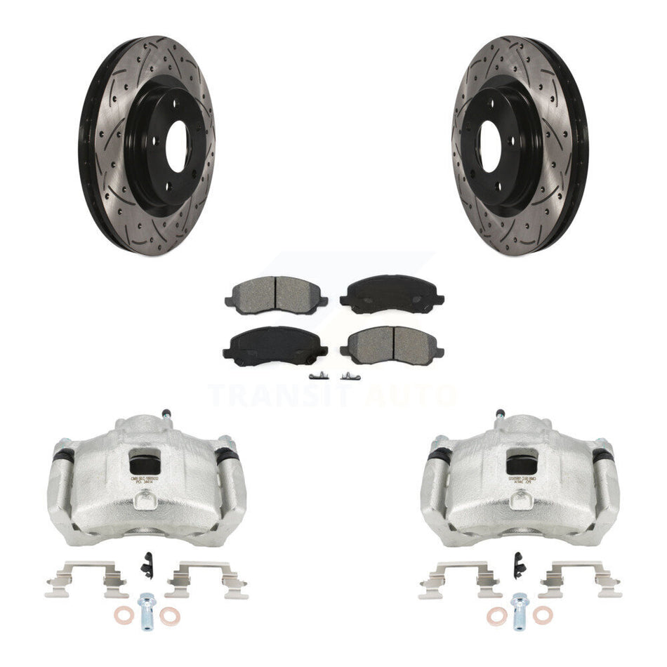 Front Brake Caliper Drill Slotted Rotor Semi-Metallic Pad Kit For Jeep Patriot Dodge 200 KCD-100190S