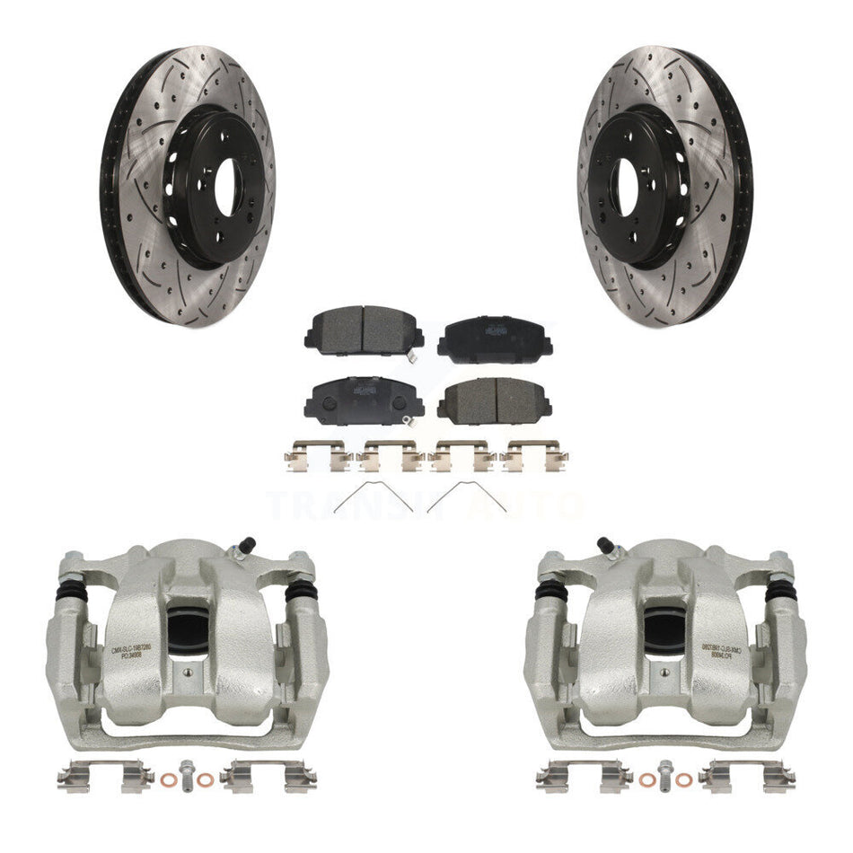 Front Disc Brake Coated Caliper Drill Slot Rotor Ceramic Pad Kit For 2016-2018 Acura RDX KCD-100190T
