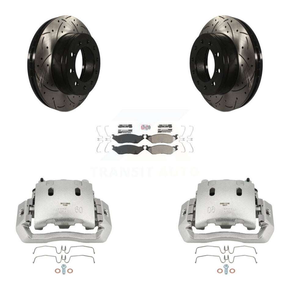 Front Brake Caliper Drill Slotted Rotors Semi-Metallic Pad Kit For Ford F-450 Super Duty KCD-100191N